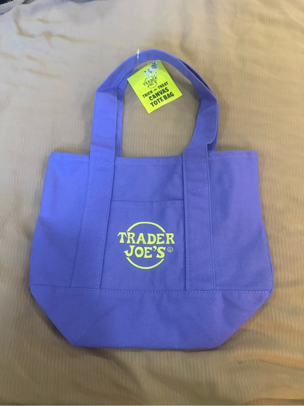Trader Joe's Purple Canvas Tote Bag with Yellow Logo